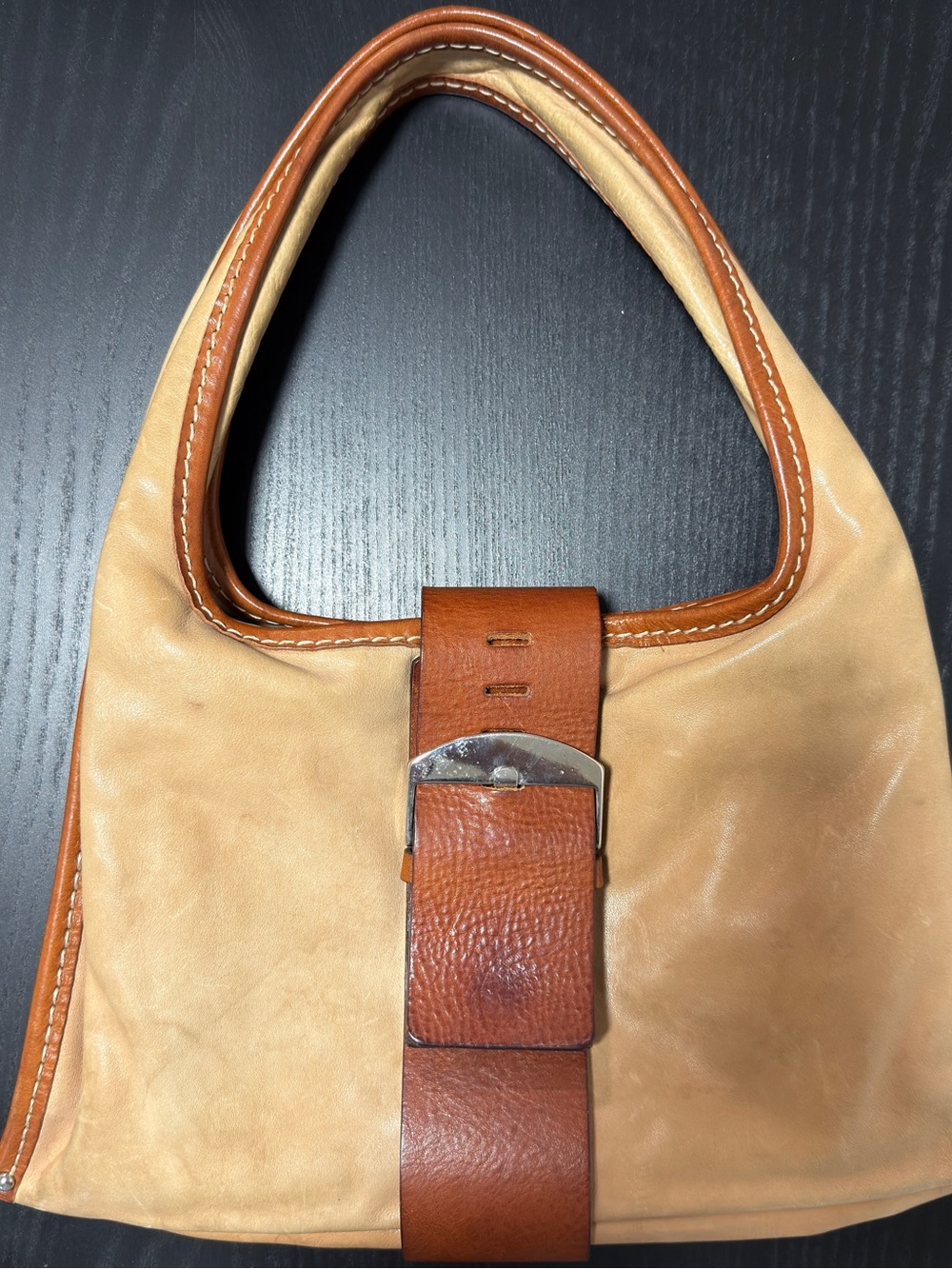 Leather Hobo Bag with Brown Belt Accent
